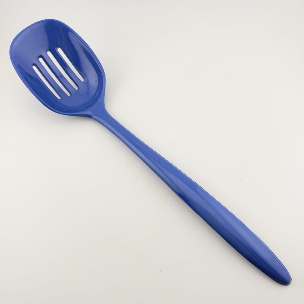 Vintage Rosti Danish Slotted Spoon Blue Melamine Denmark 11.5" MCM Kitchen‎ N